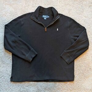 Polo Ralph Lauren Quarter Zip Pullover Mens XL Black Cotton Pony Logo Sweater